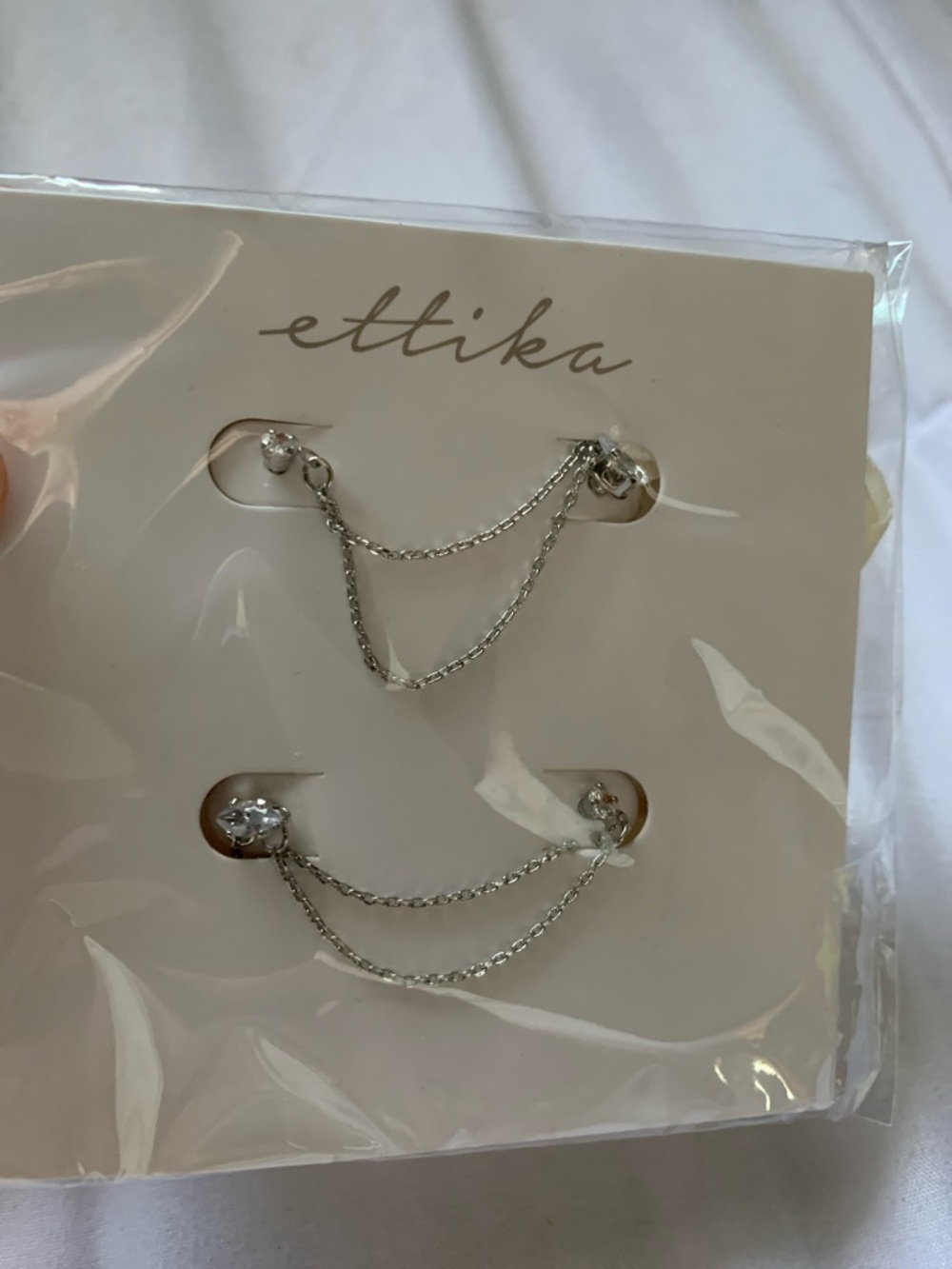 ettika Silver Double-Chain Ear Cuff Set with Crystal Studs